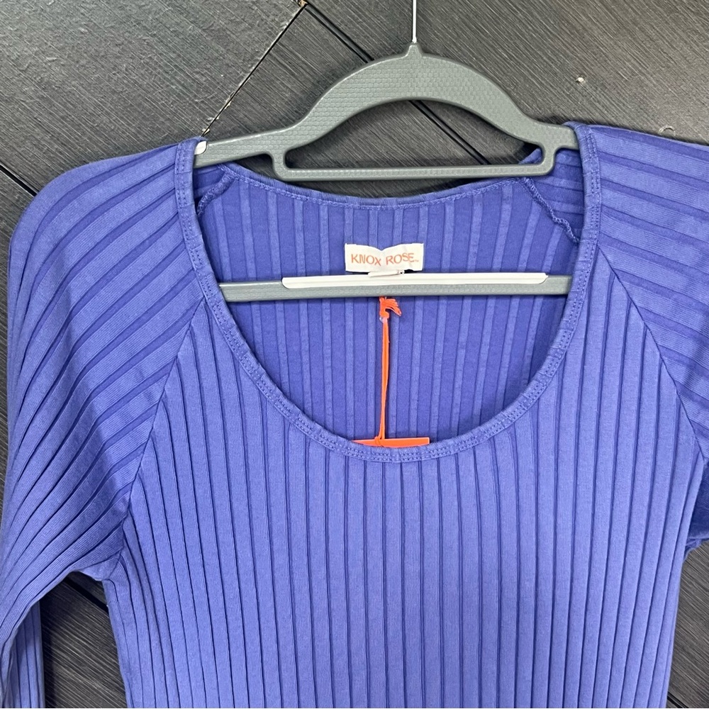 Knox Rose Purple Ribbed Fitted Long Sleeve Blouse - Picture 3 of 6